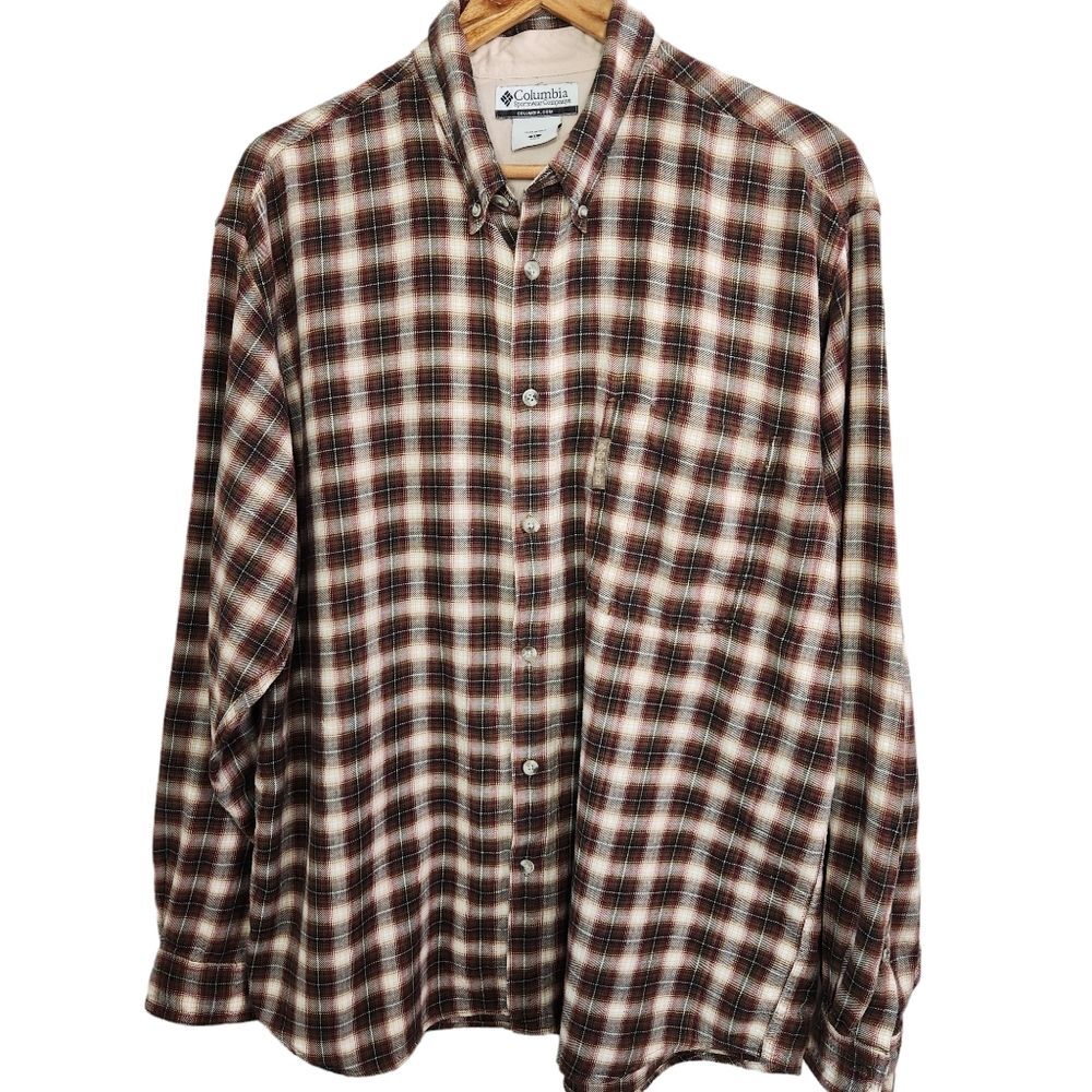 Columbia Sportswear Company Shirt Mens XL Brown Soft Flannel Plaid fall outdoor